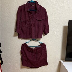 a.n.a Burgundy Jumpsuit Set